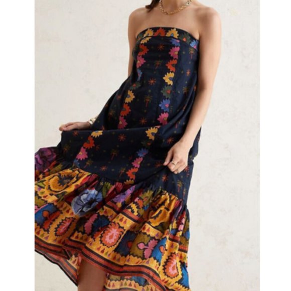 Farm Rio Anthropologie L NWT Embroidered Maxi Dress Black Embroidery 260$ Large - Picture 2 of 13